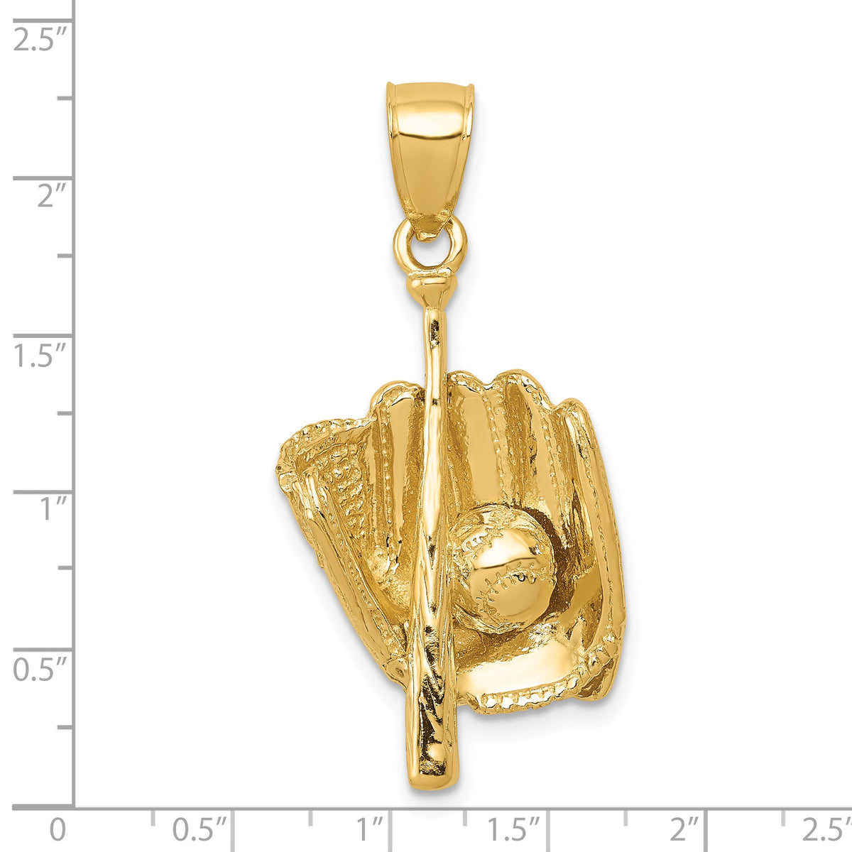 Alternate view of the 14k Yellow Gold Three Dimensional Baseball Pendant by The Black Bow Jewelry Co.