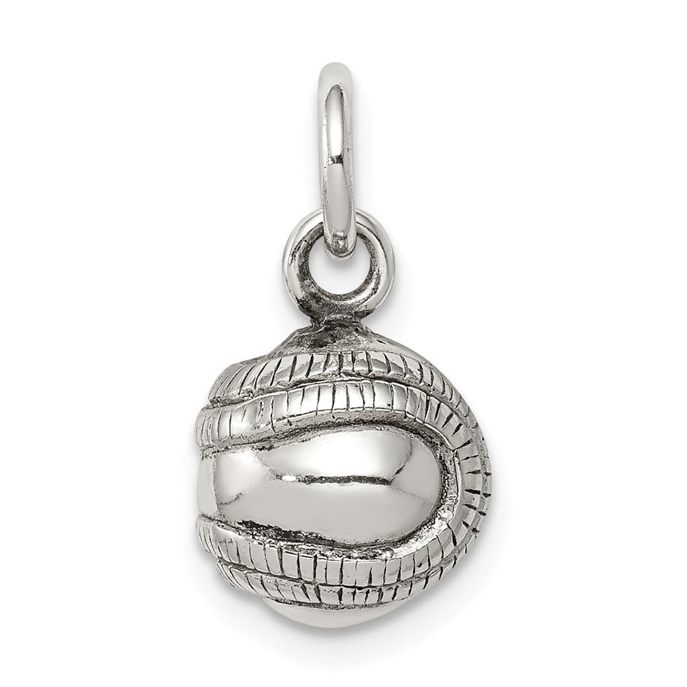 Sterling Silver Antiqued 10mm 3D Baseball Charm, Item P11272 by The Black Bow Jewelry Co.