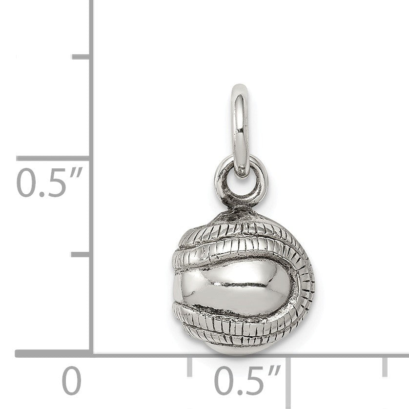 Alternate view of the Sterling Silver Antiqued 10mm 3D Baseball Charm by The Black Bow Jewelry Co.