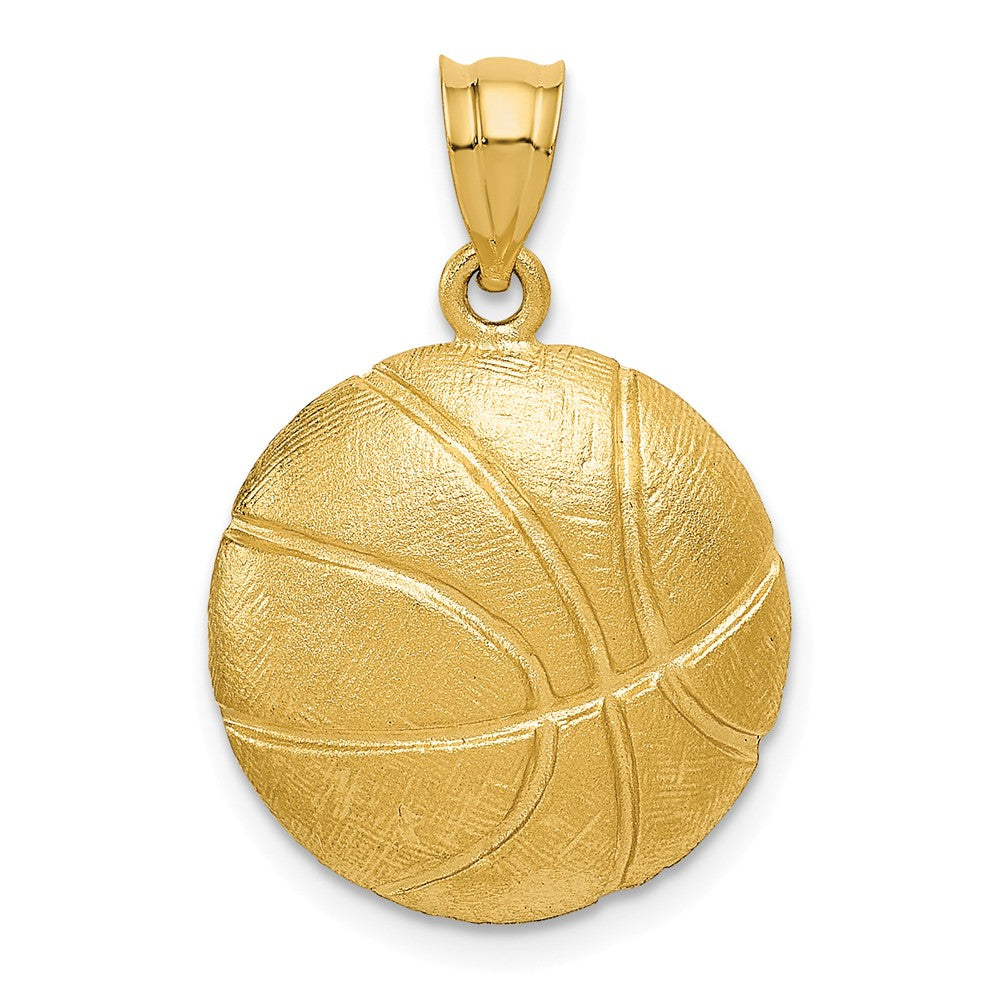14k Yellow Gold Satin Basketball Pendant, 17mm, Item P11273 by The Black Bow Jewelry Co.