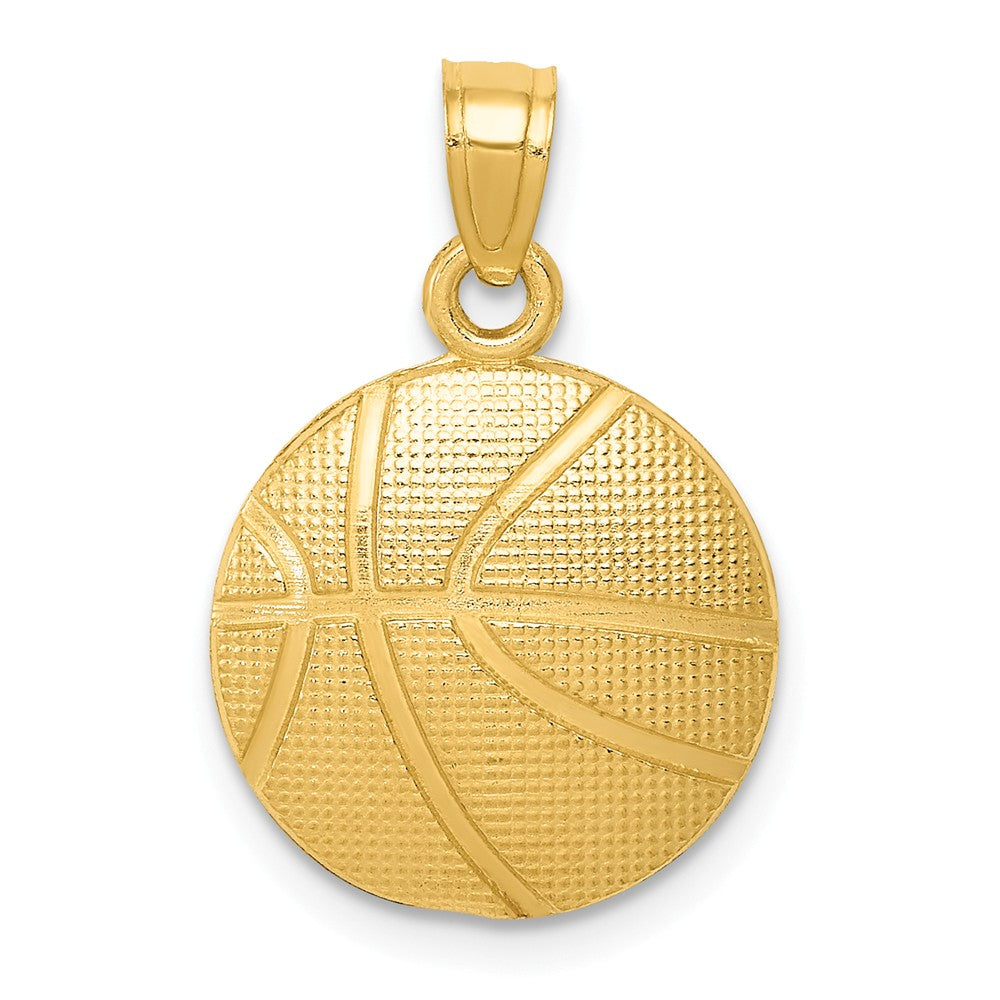14k Yellow Gold Satin and Textured Basketball Pendant, 13mm, Item P11274 by The Black Bow Jewelry Co.