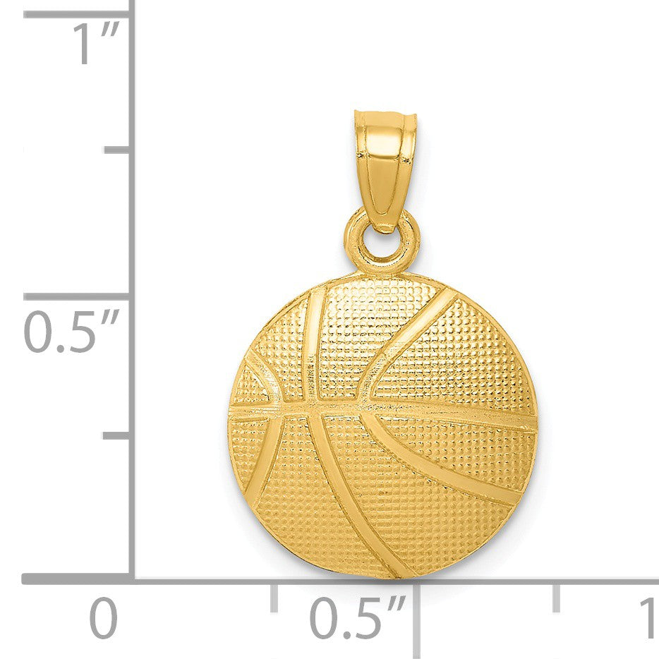 Alternate view of the 14k Yellow Gold Satin and Textured Basketball Pendant, 13mm by The Black Bow Jewelry Co.
