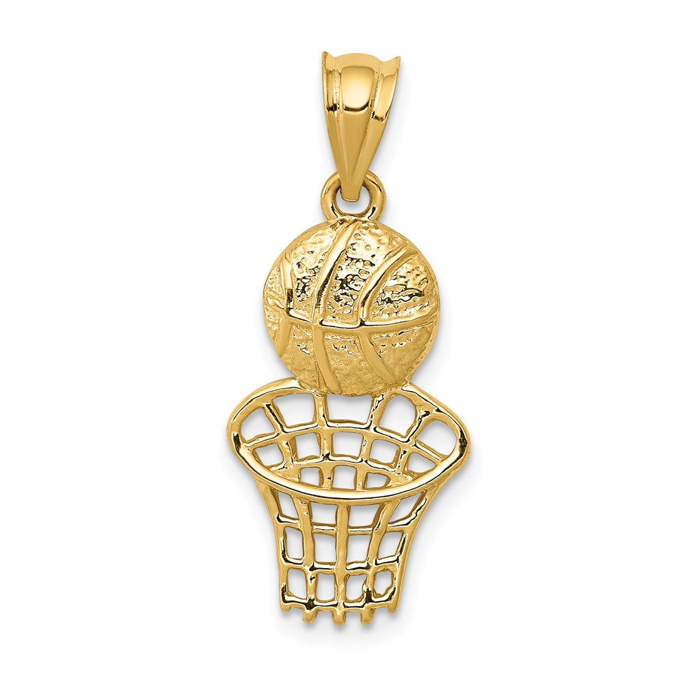 14k Yellow Gold Basketball and Net Pendant, Item P11285 by The Black Bow Jewelry Co.