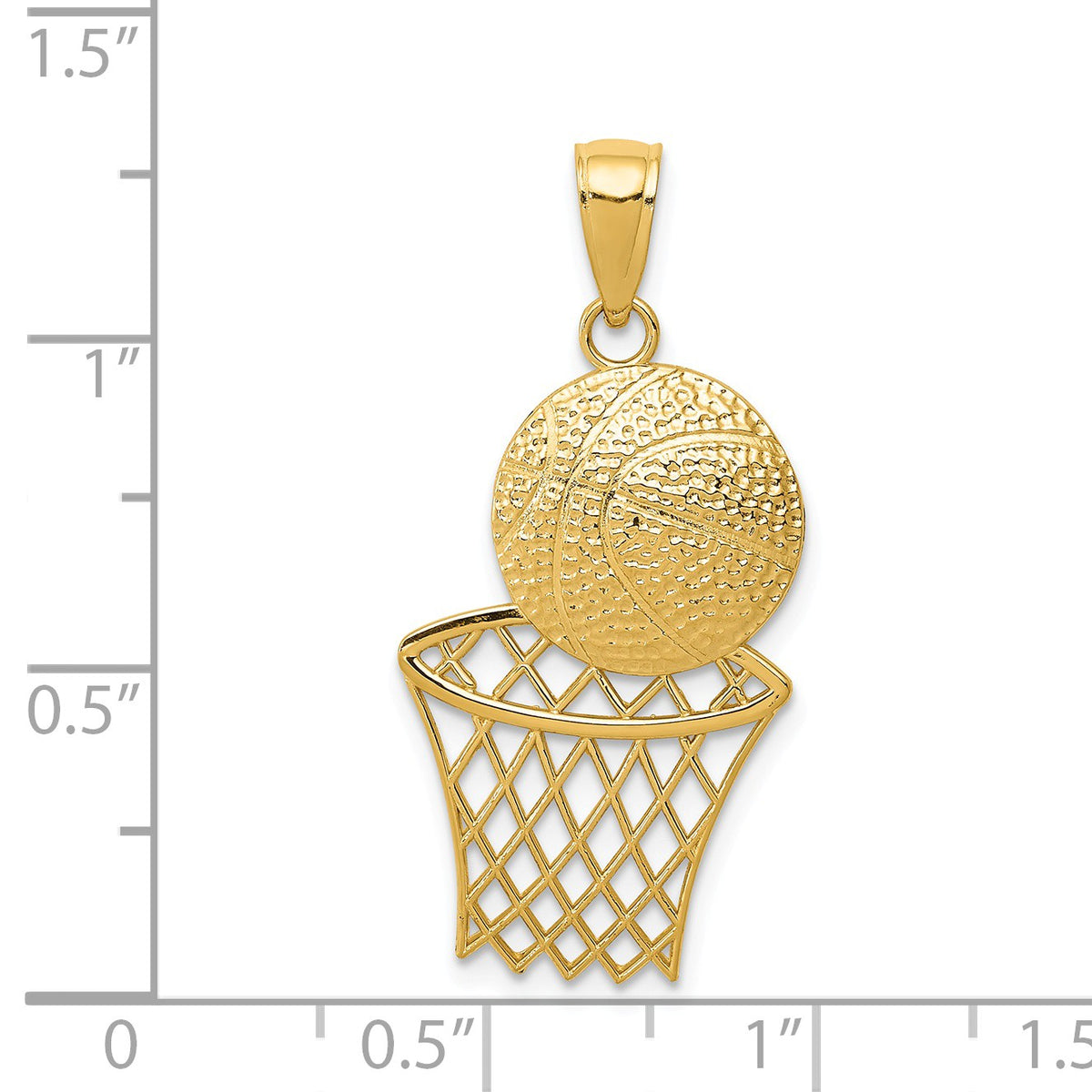 Alternate view of the 14k Yellow Gold Diamond Cut Basketball and Net Pendant by The Black Bow Jewelry Co.