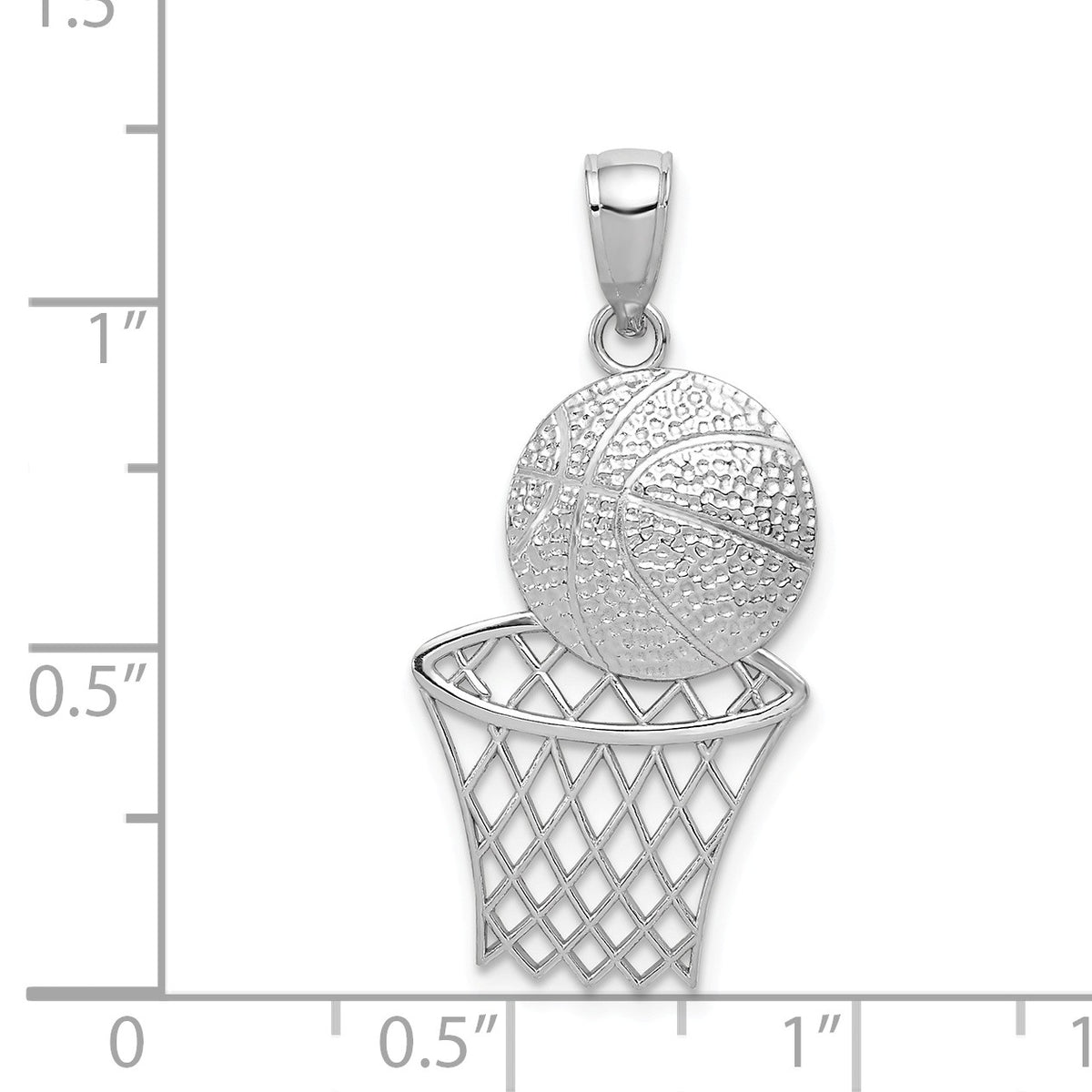 Alternate view of the 14k White Gold Diamond Cut Basketball and Net Pendant by The Black Bow Jewelry Co.