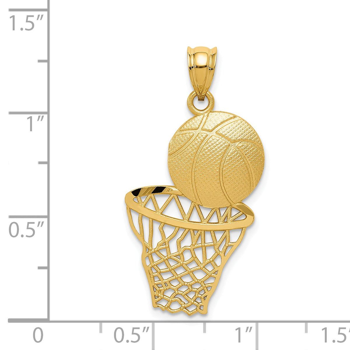 Alternate view of the 14k Yellow Gold Satin &amp; Diamond Cut Basketball and Net Pendant by The Black Bow Jewelry Co.