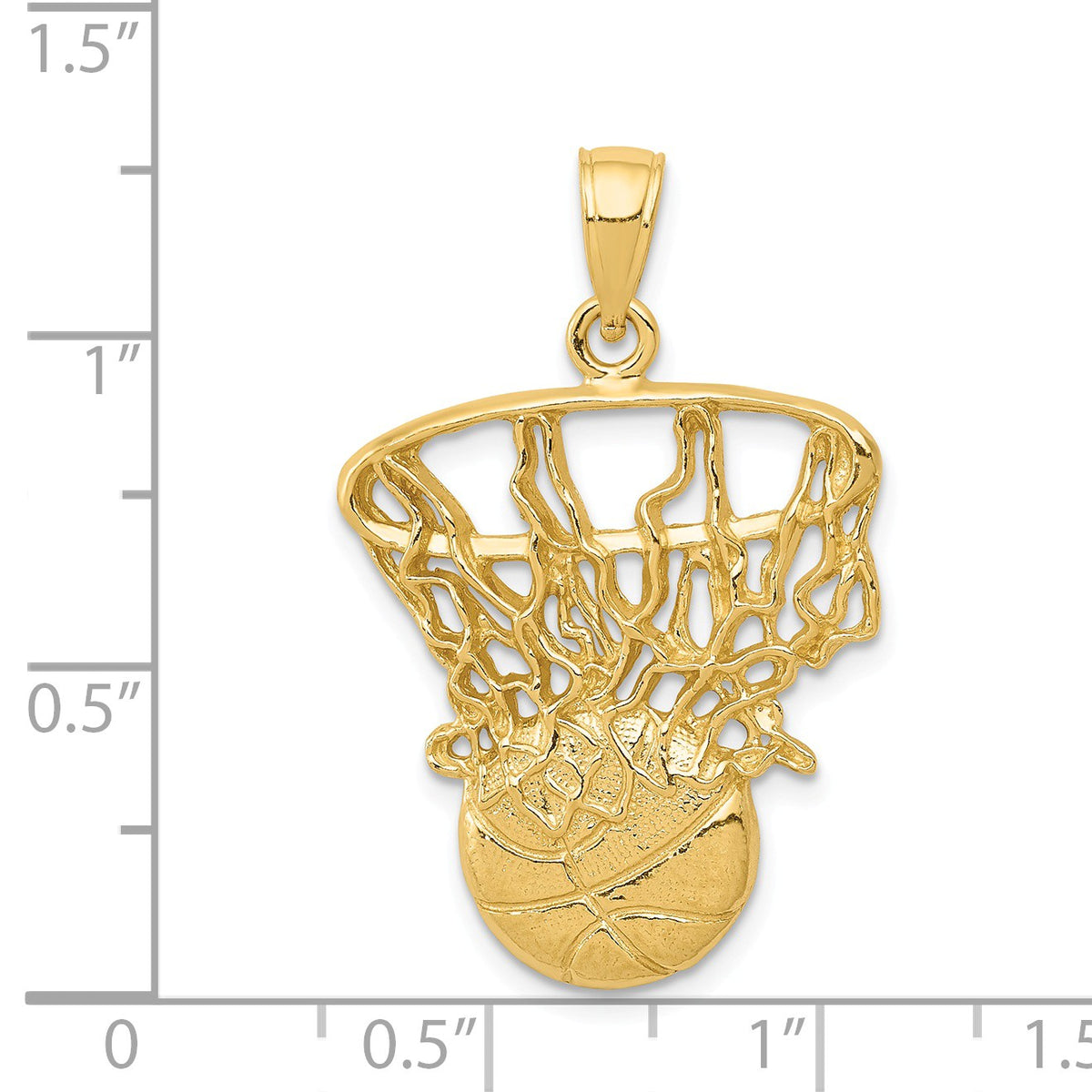 Alternate view of the 14k Yellow Gold Large Swoosh Basketball Through Net Pendant by The Black Bow Jewelry Co.