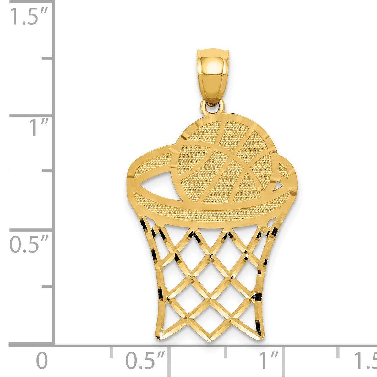 Alternate view of the 14k Yellow Gold Large Diamond Cut Basketball Hoop &amp; Ball Pendant by The Black Bow Jewelry Co.