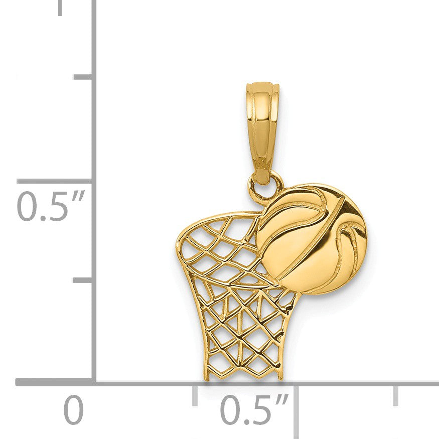 Alternate view of the 14k Yellow Gold Basketball Hoop Pendant by The Black Bow Jewelry Co.