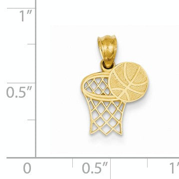 Alternate view of the 14k Yellow Gold Basketball Hoop and Textured Ball Pendant by The Black Bow Jewelry Co.