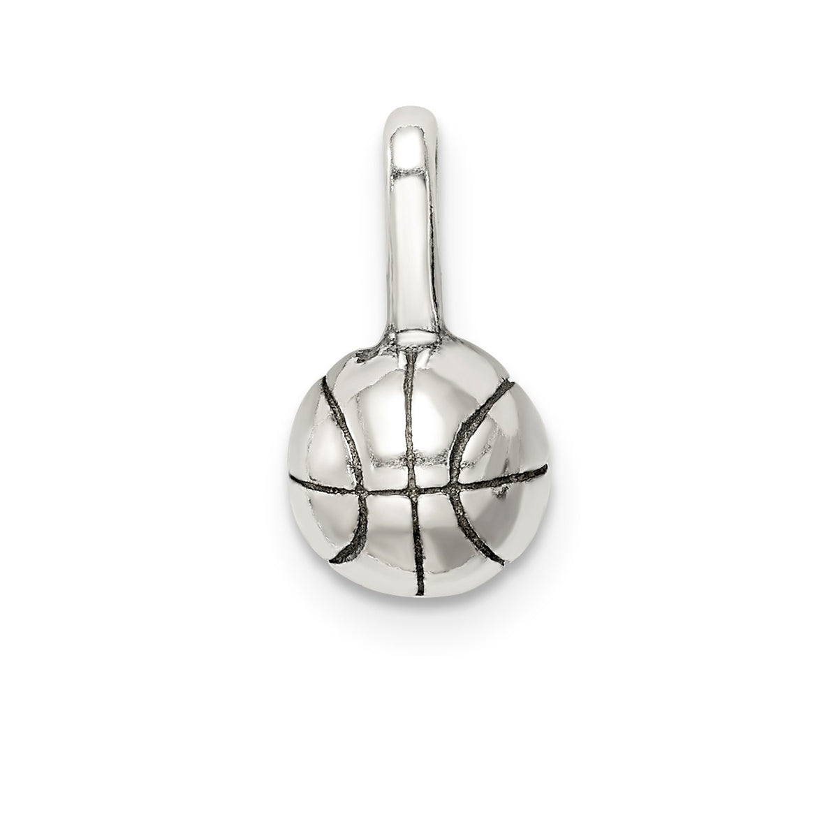 Alternate view of the Sterling Silver 7mm Antiqued 3D Basketball Charm by The Black Bow Jewelry Co.