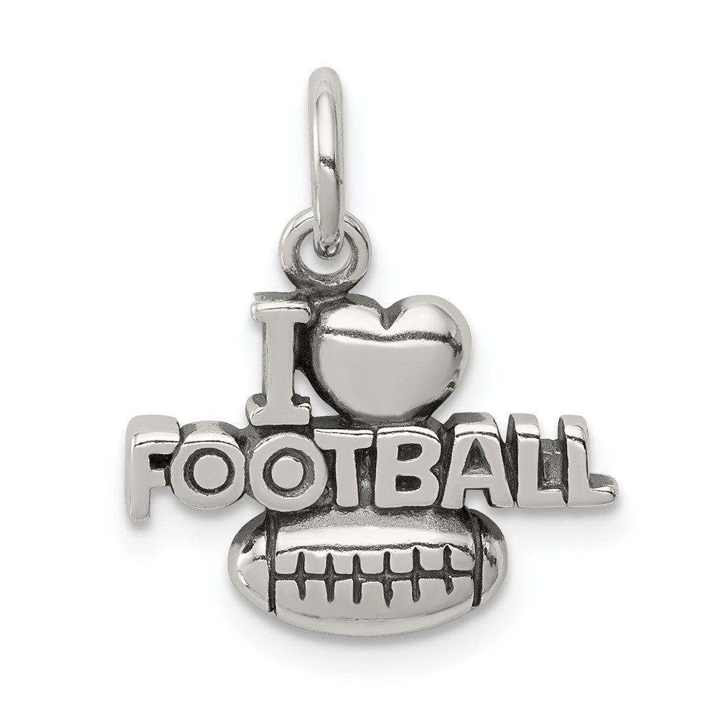 Sterling Silver Antiqued I Heart Football Script Pendant, Item P11300 by The Black Bow Jewelry Co.