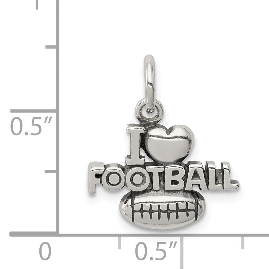 Alternate view of the Sterling Silver Antiqued I Heart Football Script Pendant by The Black Bow Jewelry Co.
