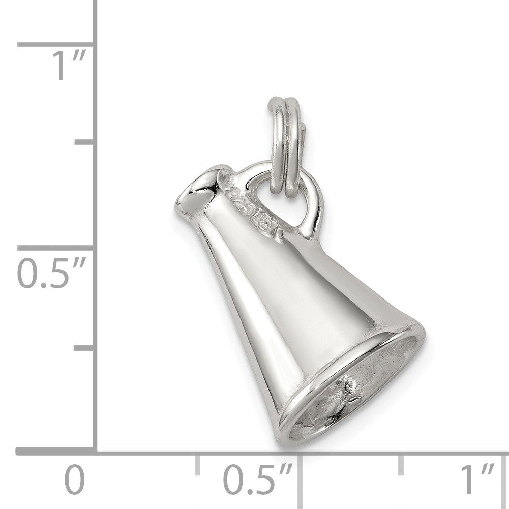 Alternate view of the Sterling Silver 3D Polished Megaphone Charm by The Black Bow Jewelry Co.