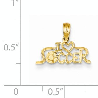 Alternate view of the 14k Yellow Gold Petite I Heart Soccer Script Pendant by The Black Bow Jewelry Co.