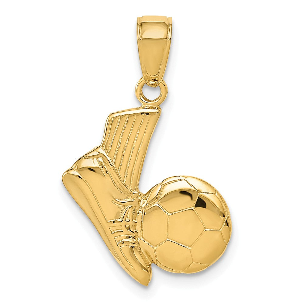 14k Yellow Gold Soccer Shoe and Ball Pendant, Item P11334 by The Black Bow Jewelry Co.