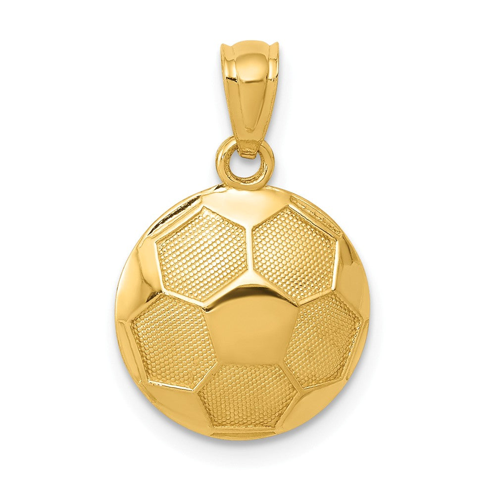 14k Yellow Gold Satin and Polished Soccer Ball Pendant, 13mm, Item P11340 by The Black Bow Jewelry Co.