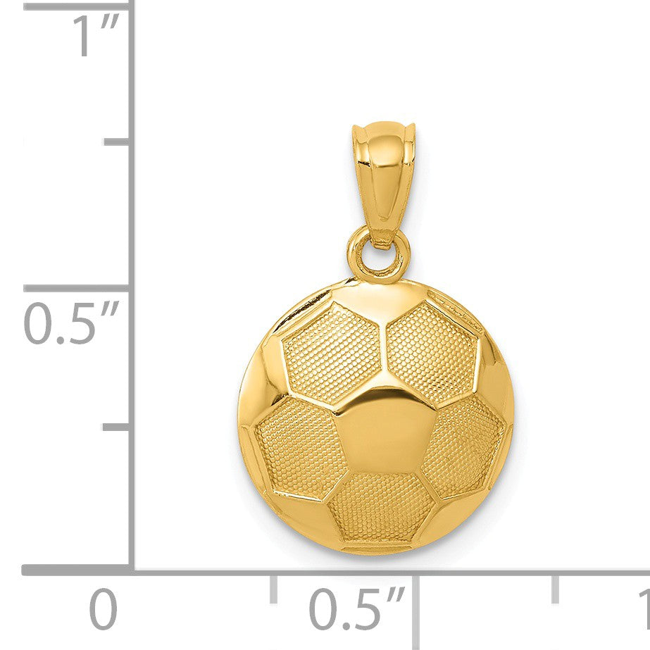 Alternate view of the 14k Yellow Gold Satin and Polished Soccer Ball Pendant, 13mm by The Black Bow Jewelry Co.