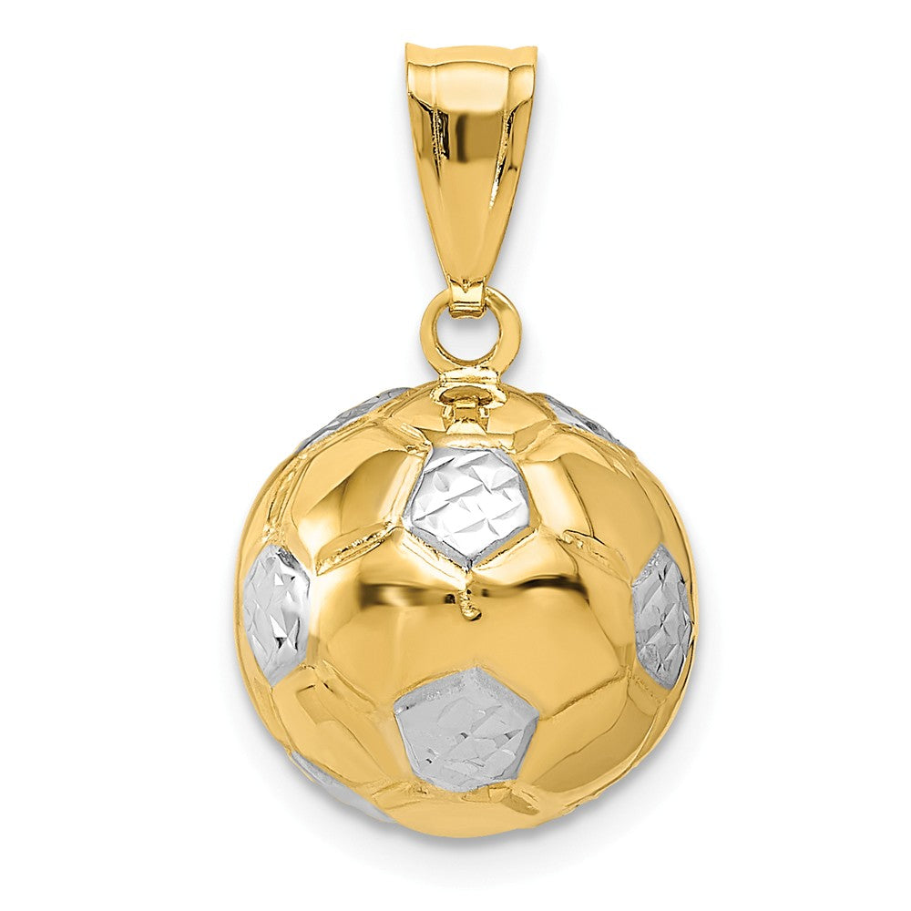 14k Yellow Gold &amp; White Rhodium 3D Hollow Soccer Ball Pendant, 13mm, Item P11345 by The Black Bow Jewelry Co.