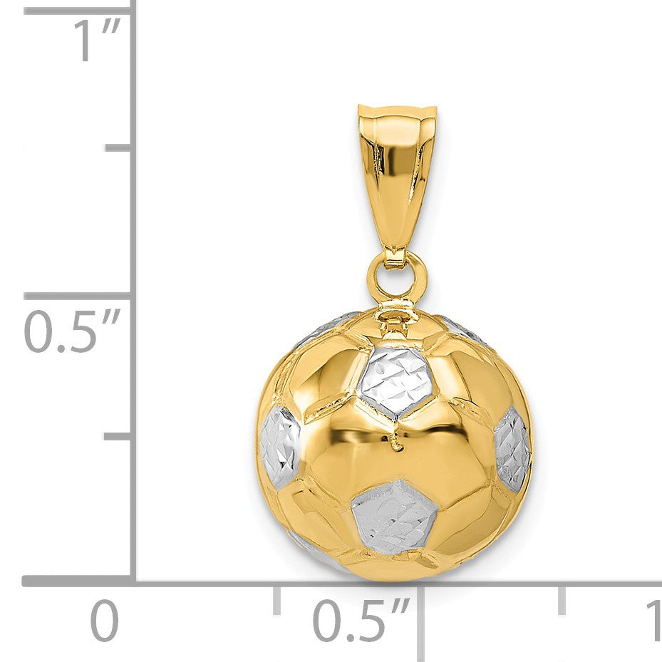 Alternate view of the 14k Yellow Gold &amp; White Rhodium 3D Hollow Soccer Ball Pendant, 13mm by The Black Bow Jewelry Co.