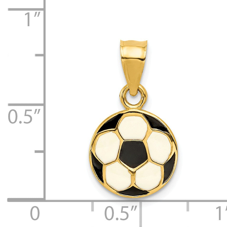 Alternate view of the 14k Yellow Gold &amp; Enamel, Black &amp; White Flat Soccer Ball Pendant, 12mm by The Black Bow Jewelry Co.