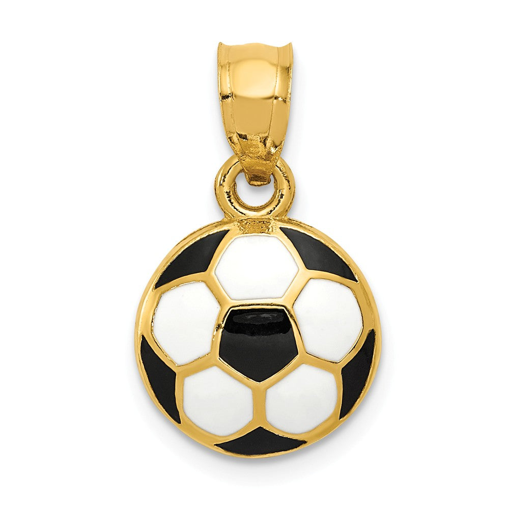 14k Yellow Gold &amp; Enamel Domed Black &amp; White Soccer Ball Pendant, 12mm, Item P11347 by The Black Bow Jewelry Co.
