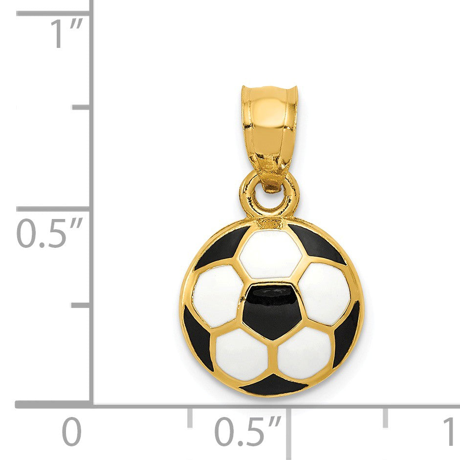 Alternate view of the 14k Yellow Gold &amp; Enamel Domed Black &amp; White Soccer Ball Pendant, 12mm by The Black Bow Jewelry Co.