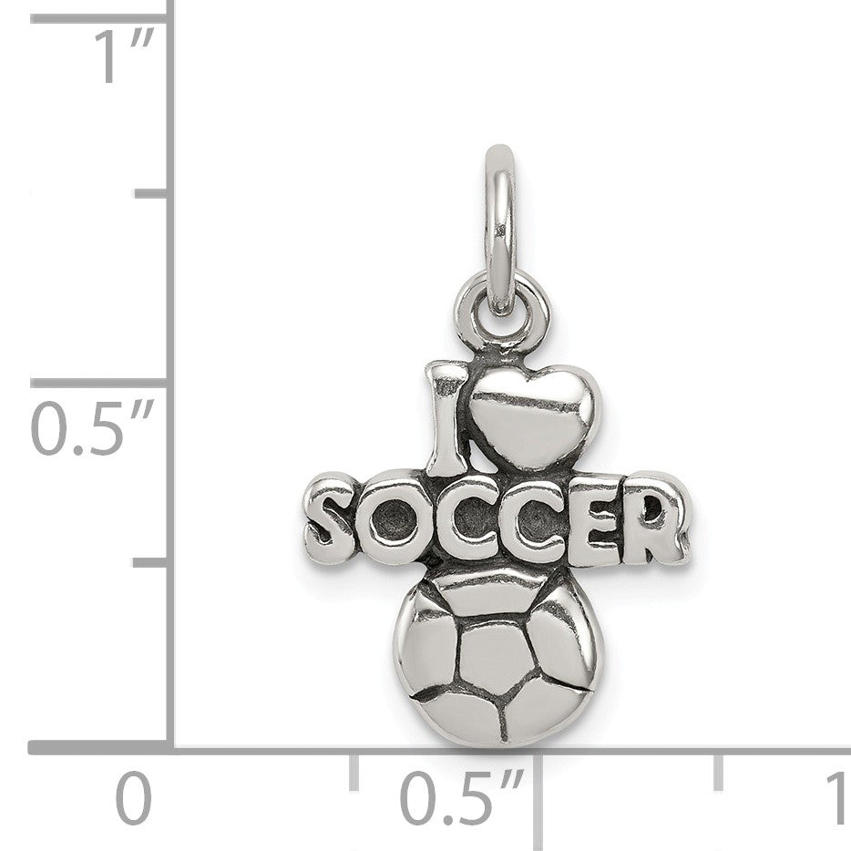 Alternate view of the Sterling Silver Antiqued I Heart Soccer Script Charm by The Black Bow Jewelry Co.