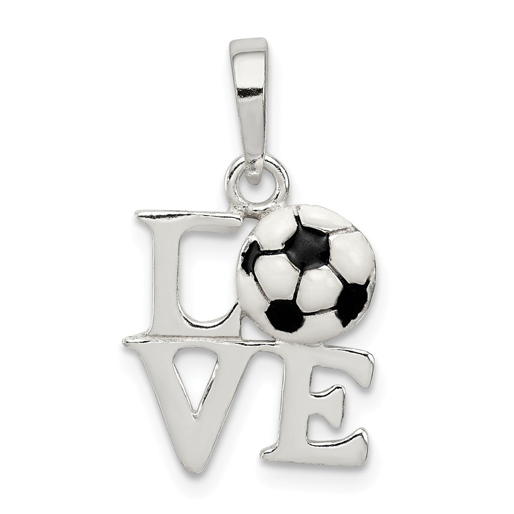 Sterling Silver and Enameled Love Script Soccer Ball Pendant, Item P11350 by The Black Bow Jewelry Co.