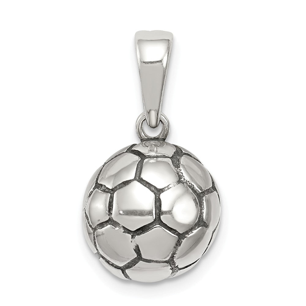 Sterling Silver 11mm Antiqued 3D Soccer Ball Pendant, Item P11353 by The Black Bow Jewelry Co.