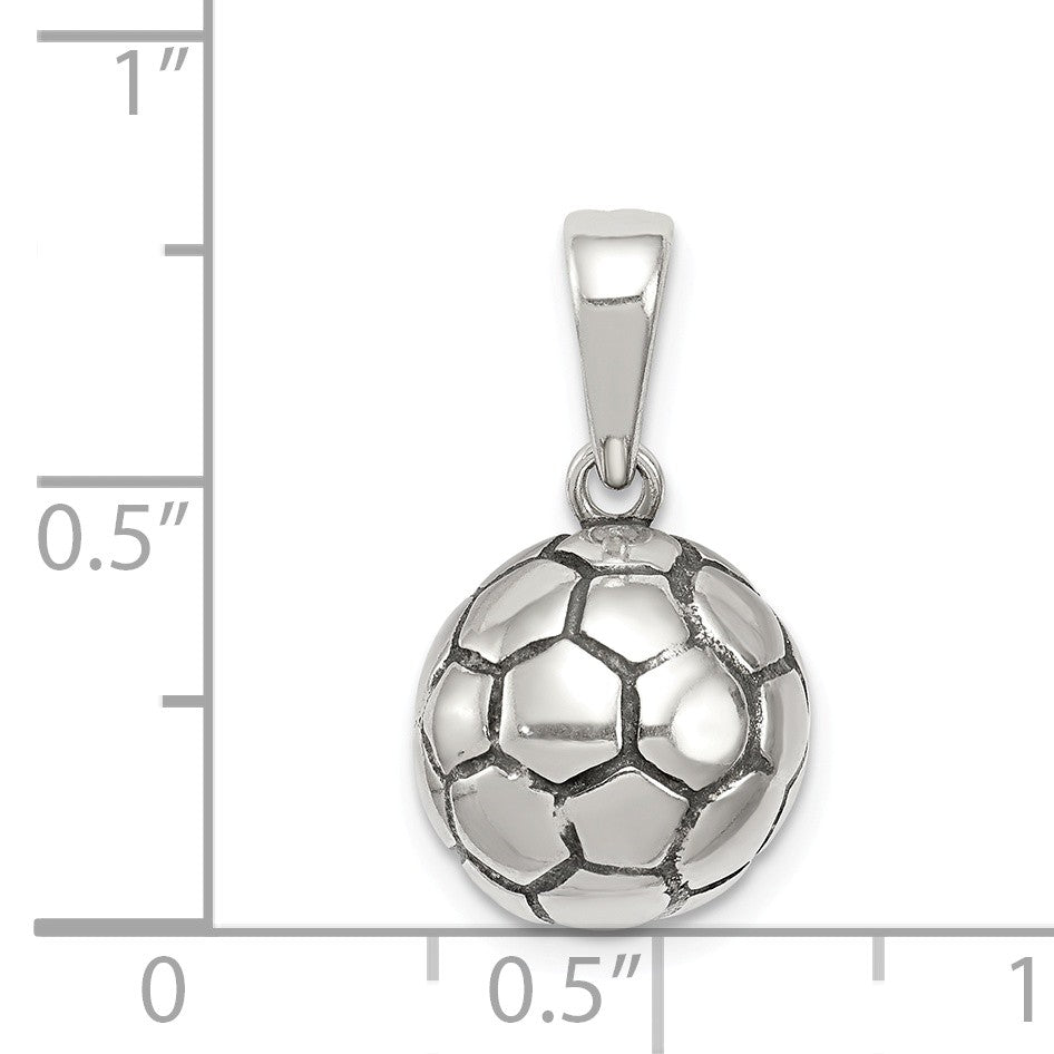 Alternate view of the Sterling Silver 11mm Antiqued 3D Soccer Ball Pendant by The Black Bow Jewelry Co.