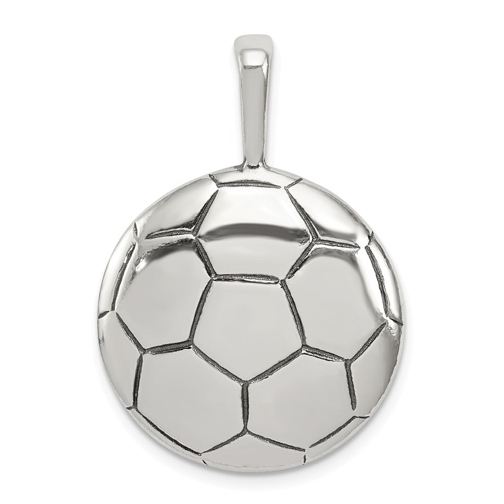 Sterling Silver 22mm Domed Antiqued Soccer Ball Pendant, Item P11355 by The Black Bow Jewelry Co.