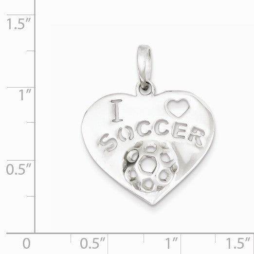 Alternate view of the Sterling Silver 22mm Polished I Love Soccer Heart Pendant by The Black Bow Jewelry Co.