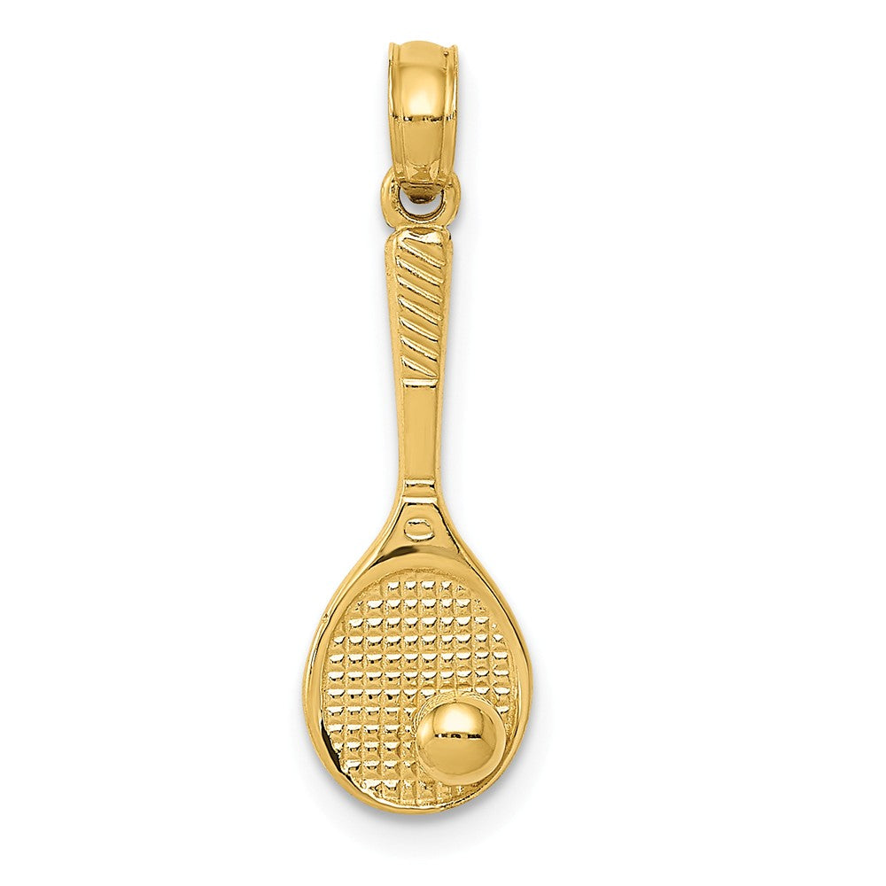 14k Yellow Gold Small 3D Tennis Racquet and Ball Pendant, Item P11363 by The Black Bow Jewelry Co.