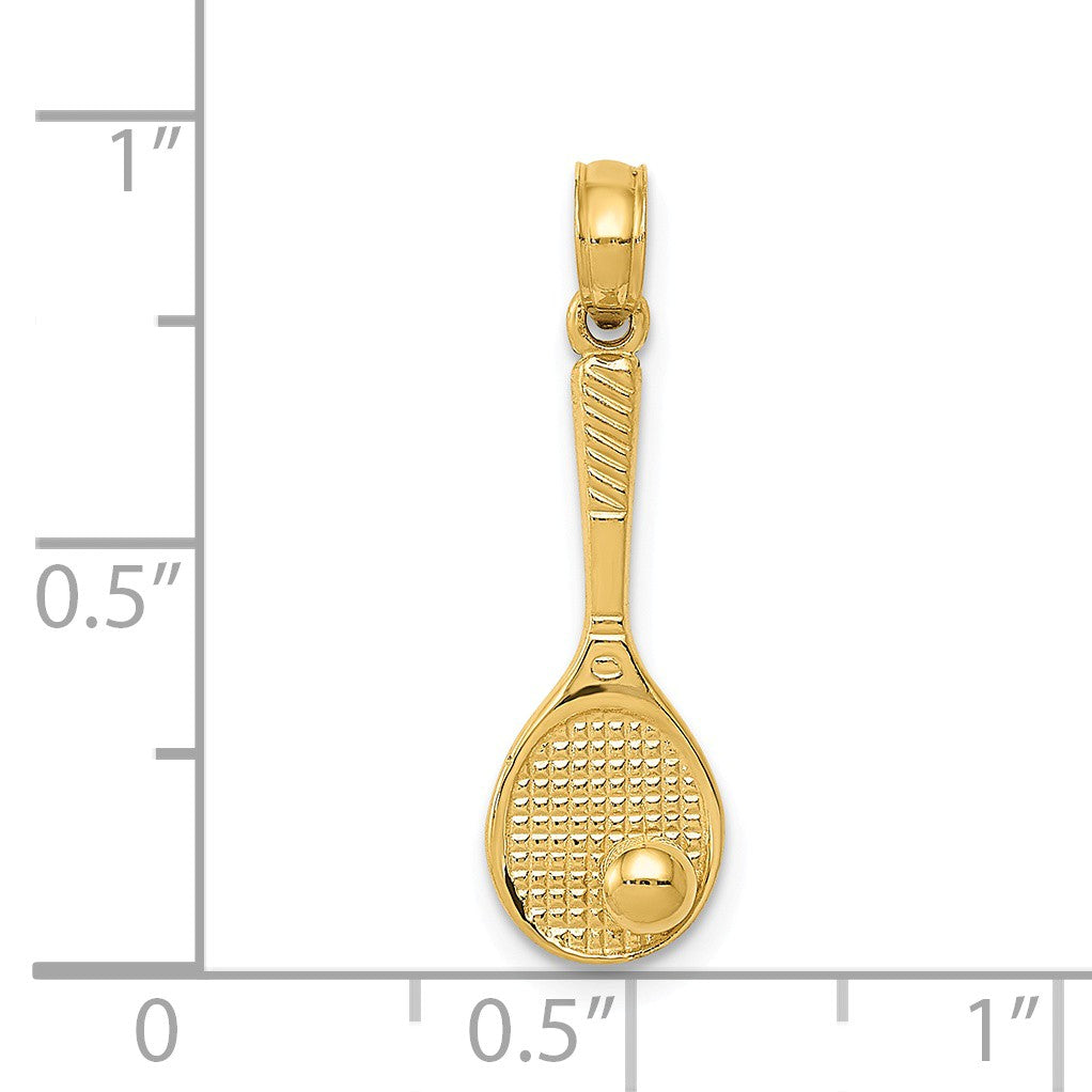 Alternate view of the 14k Yellow Gold Small 3D Tennis Racquet and Ball Pendant by The Black Bow Jewelry Co.