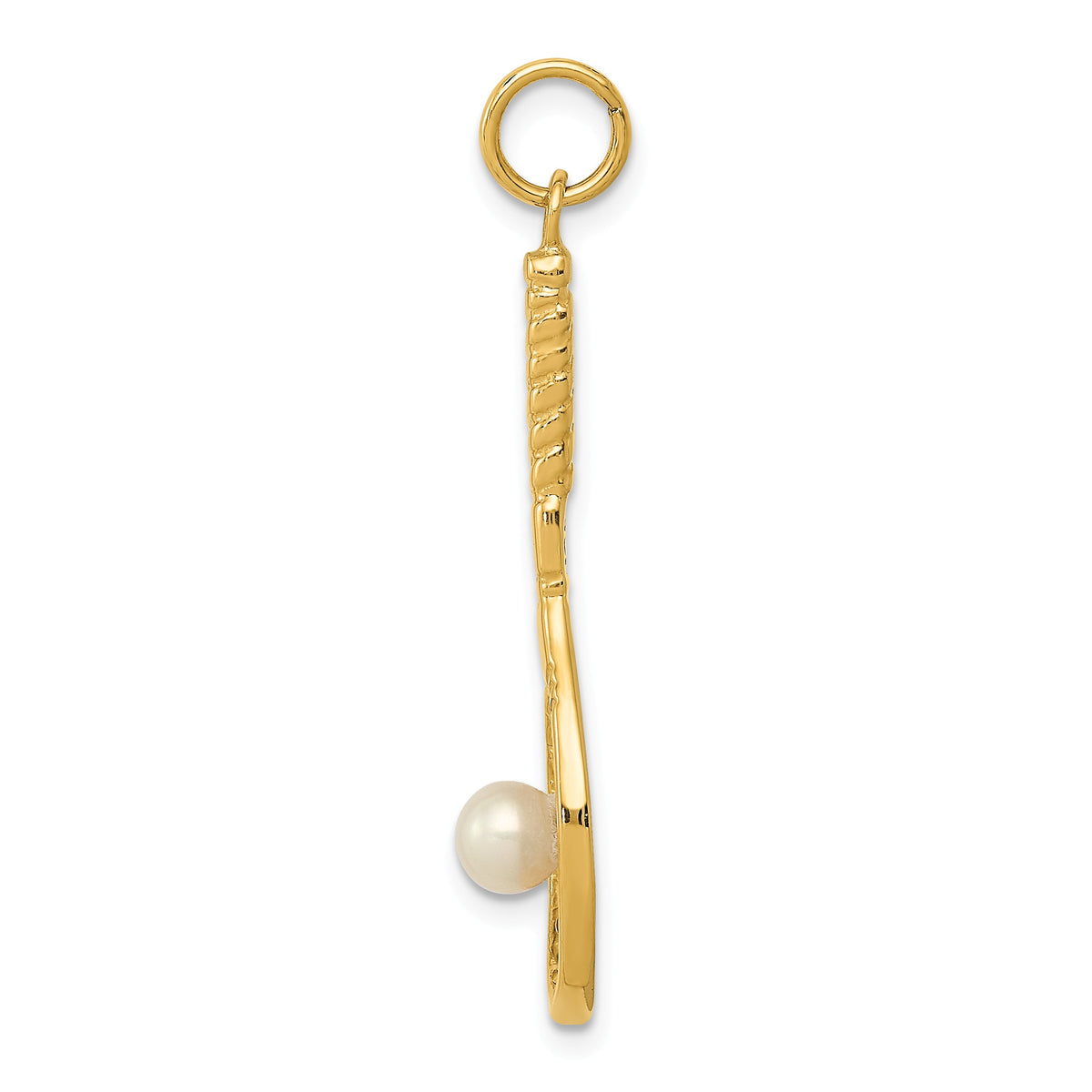 Alternate view of the 14k Yellow Gold FW Cultured Pearl 3D Tennis Racquet &amp; Ball Pendant by The Black Bow Jewelry Co.