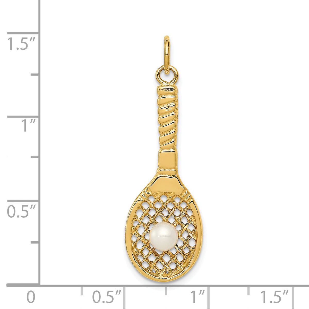 Alternate view of the 14k Yellow Gold FW Cultured Pearl 3D Tennis Racquet &amp; Ball Pendant by The Black Bow Jewelry Co.