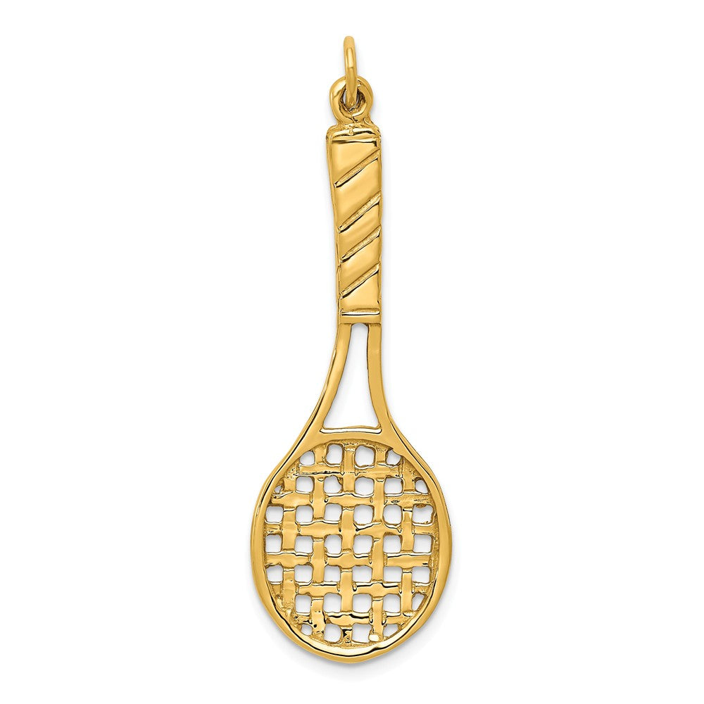 14k Yellow Gold Large 3D Tennis Racquet Pendant, Item P11368 by The Black Bow Jewelry Co.