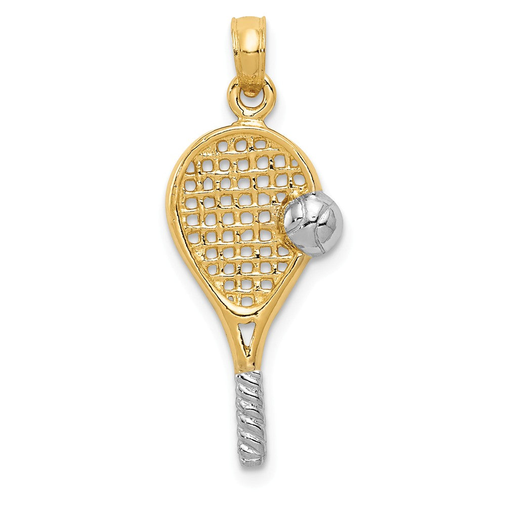 14k Yellow Gold &amp; White Rhodium Tennis Racquet &amp; Ball Pendant, Item P11370 by The Black Bow Jewelry Co.