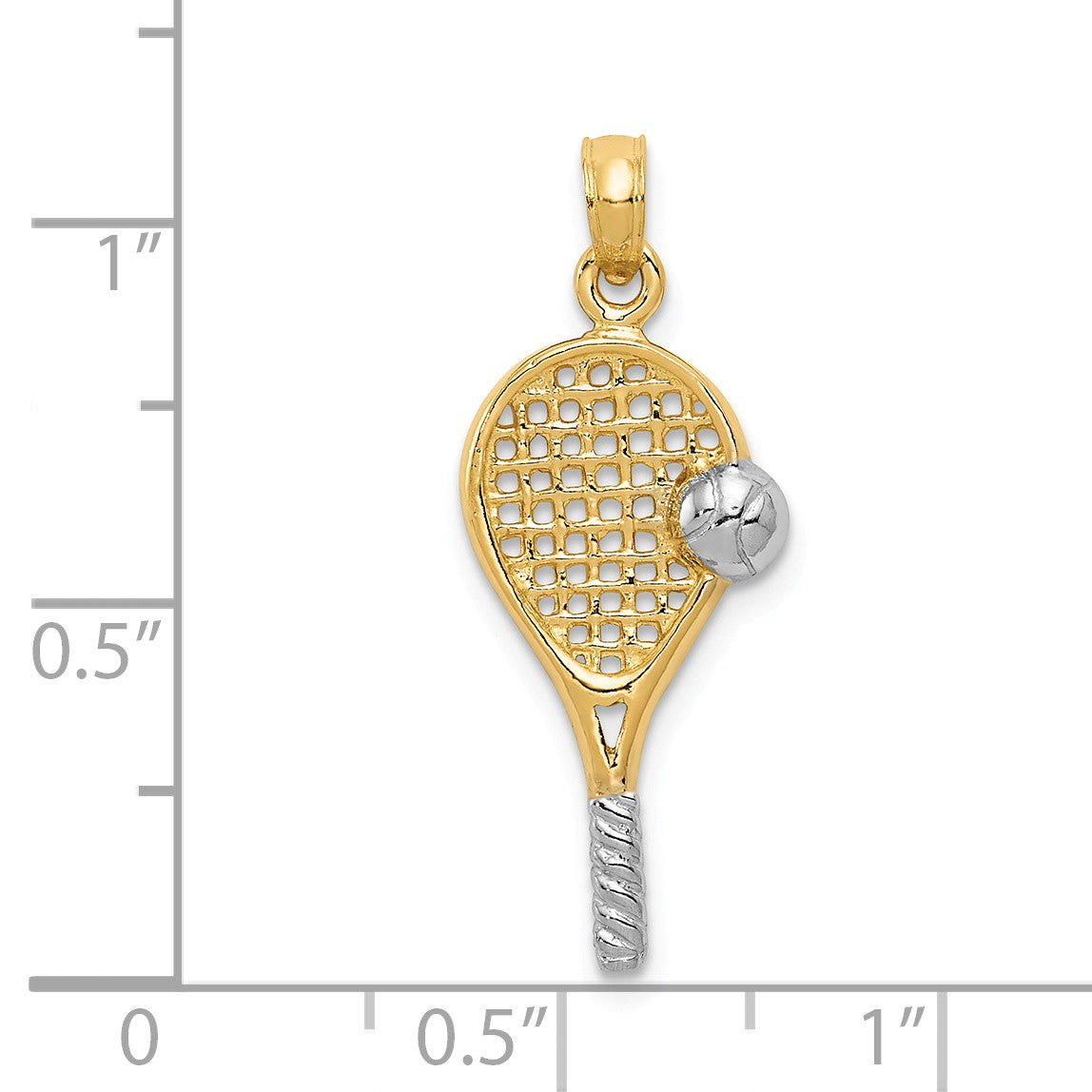 Alternate view of the 14k Yellow Gold &amp; White Rhodium Tennis Racquet &amp; Ball Pendant by The Black Bow Jewelry Co.