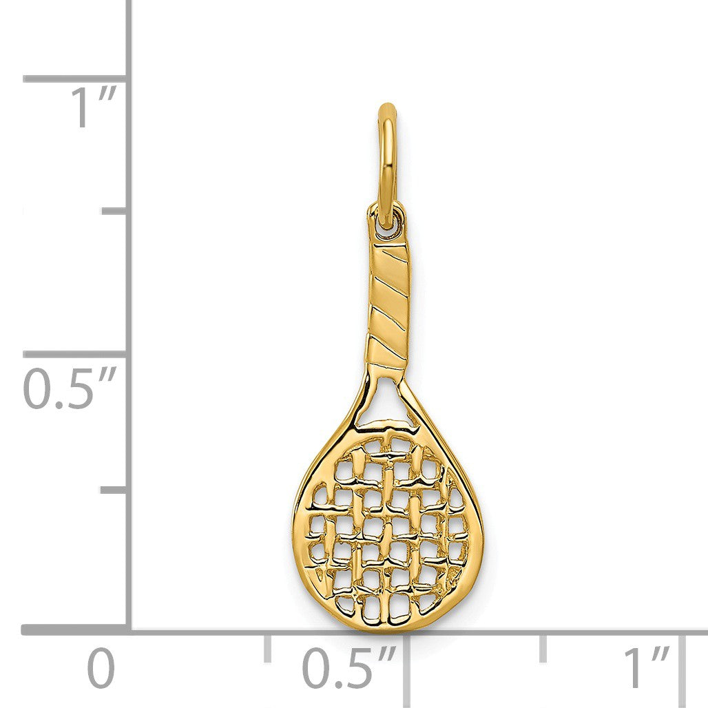 Alternate view of the 14k Yellow Gold 3D Racquet Charm / Pendant by The Black Bow Jewelry Co.