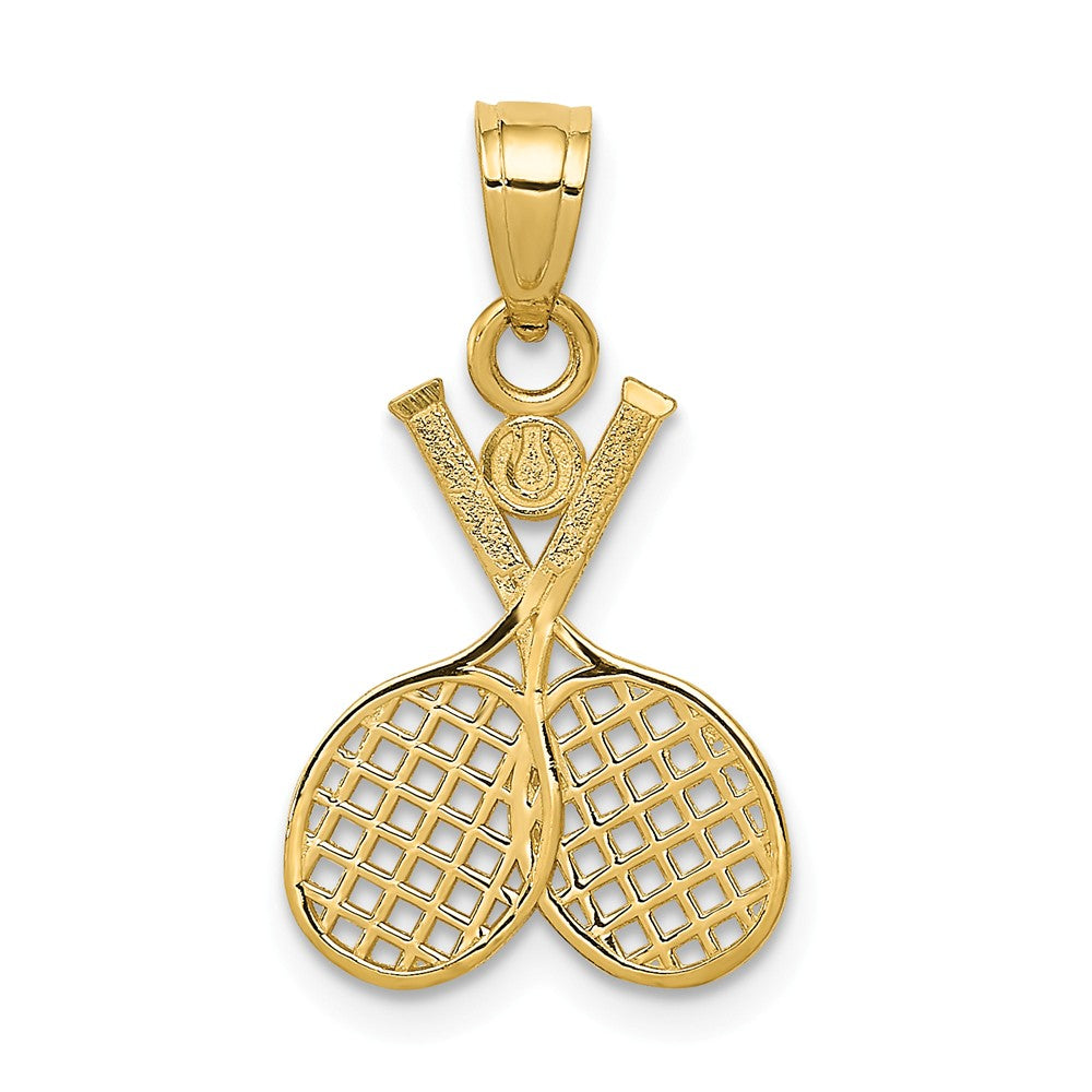 14k Yellow Gold Double Tennis Racquet Pendant, Item P11373 by The Black Bow Jewelry Co.
