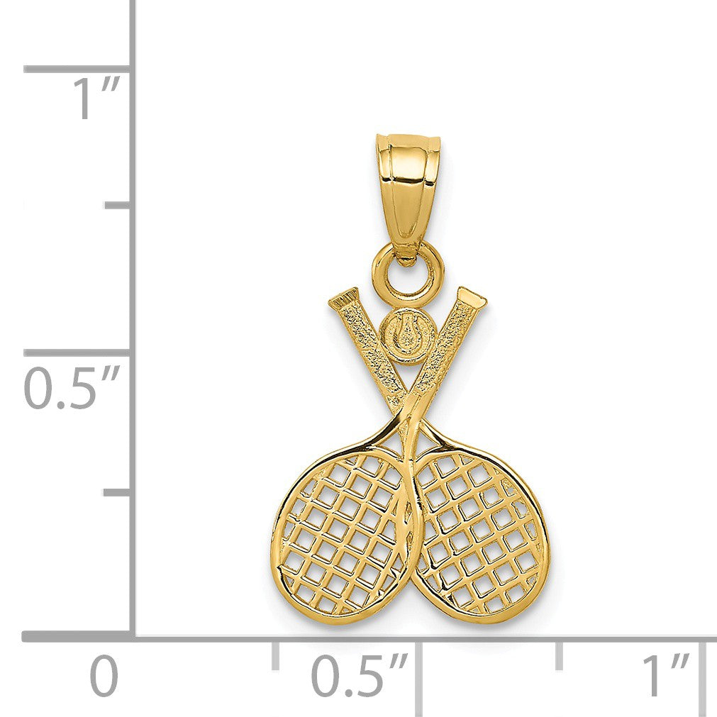 Alternate view of the 14k Yellow Gold Double Tennis Racquet Pendant by The Black Bow Jewelry Co.