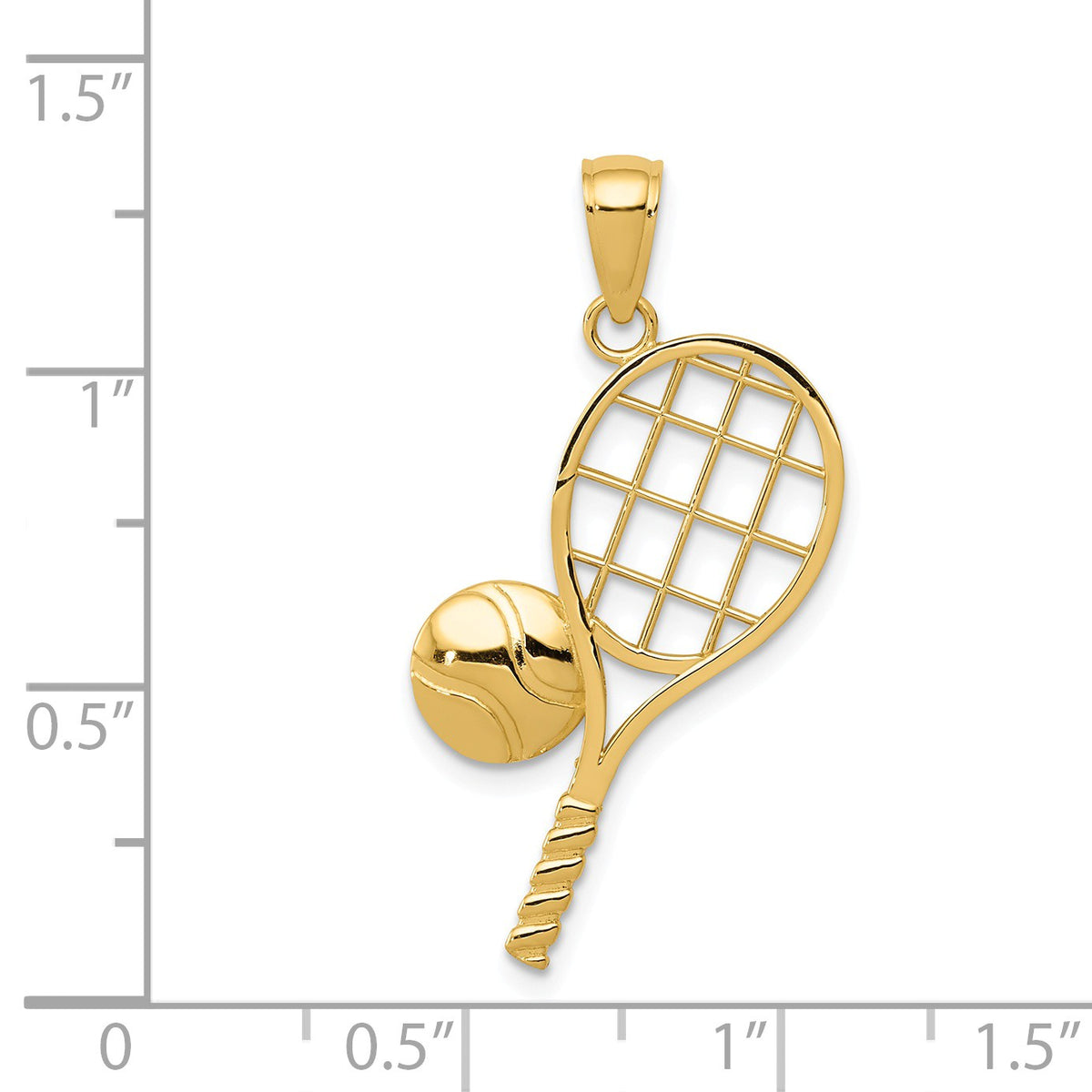 Alternate view of the 14k Yellow Gold Diamond Cut Tennis Racquet and Ball Pendant by The Black Bow Jewelry Co.