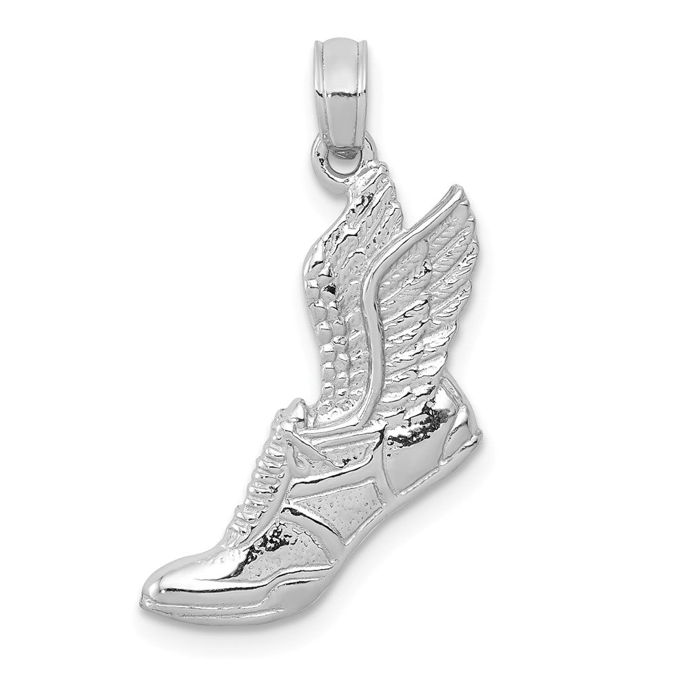 14k White Gold Winged Running Shoe Pendant, Item P11386 by The Black Bow Jewelry Co.