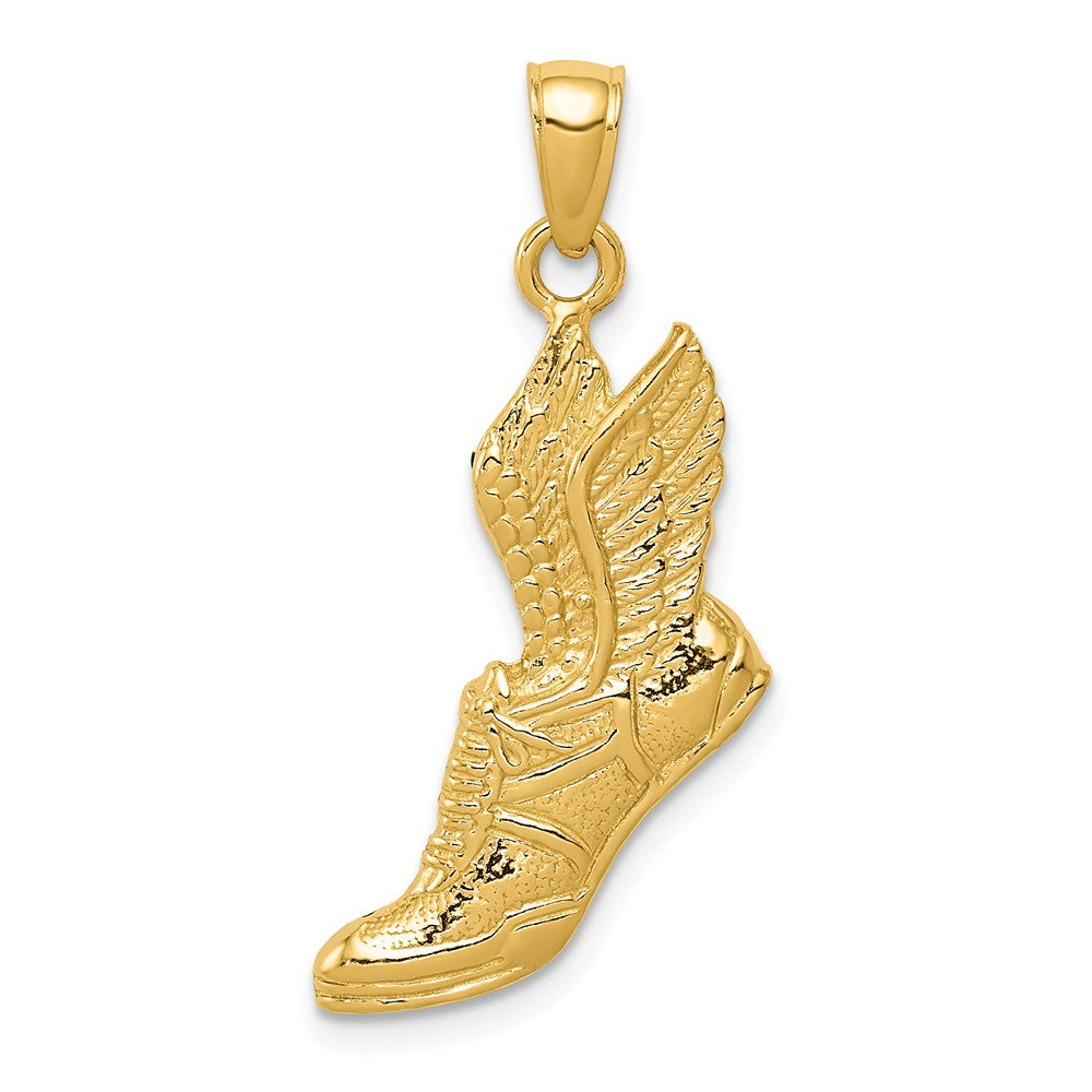 14k Yellow Gold Winged Running Shoe Pendant, 17 x 30mm, Item P11387 by The Black Bow Jewelry Co.