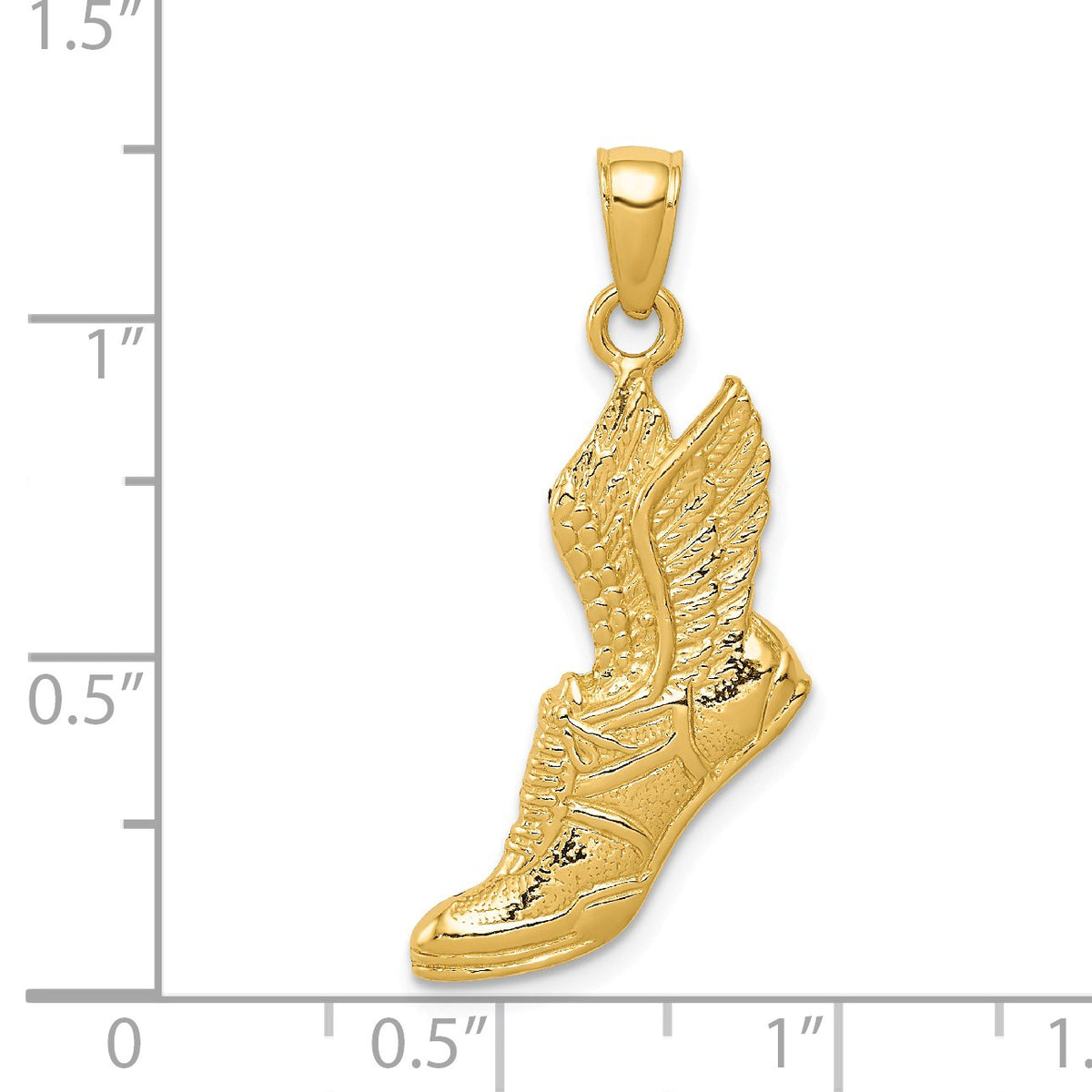 Alternate view of the 14k Yellow Gold Winged Running Shoe Pendant, 17 x 30mm by The Black Bow Jewelry Co.