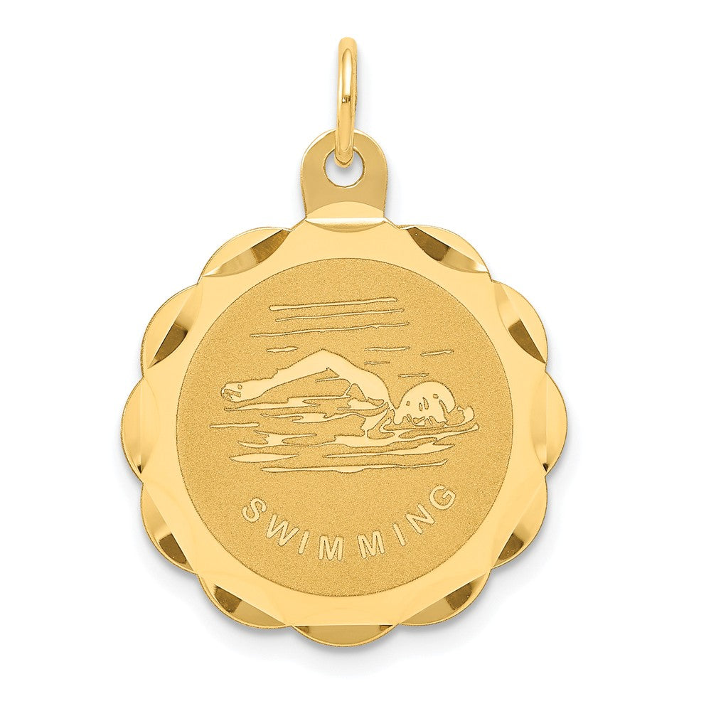 14k Yellow Gold 20mm Swimming Disc Pendant, Item P11391 by The Black Bow Jewelry Co.
