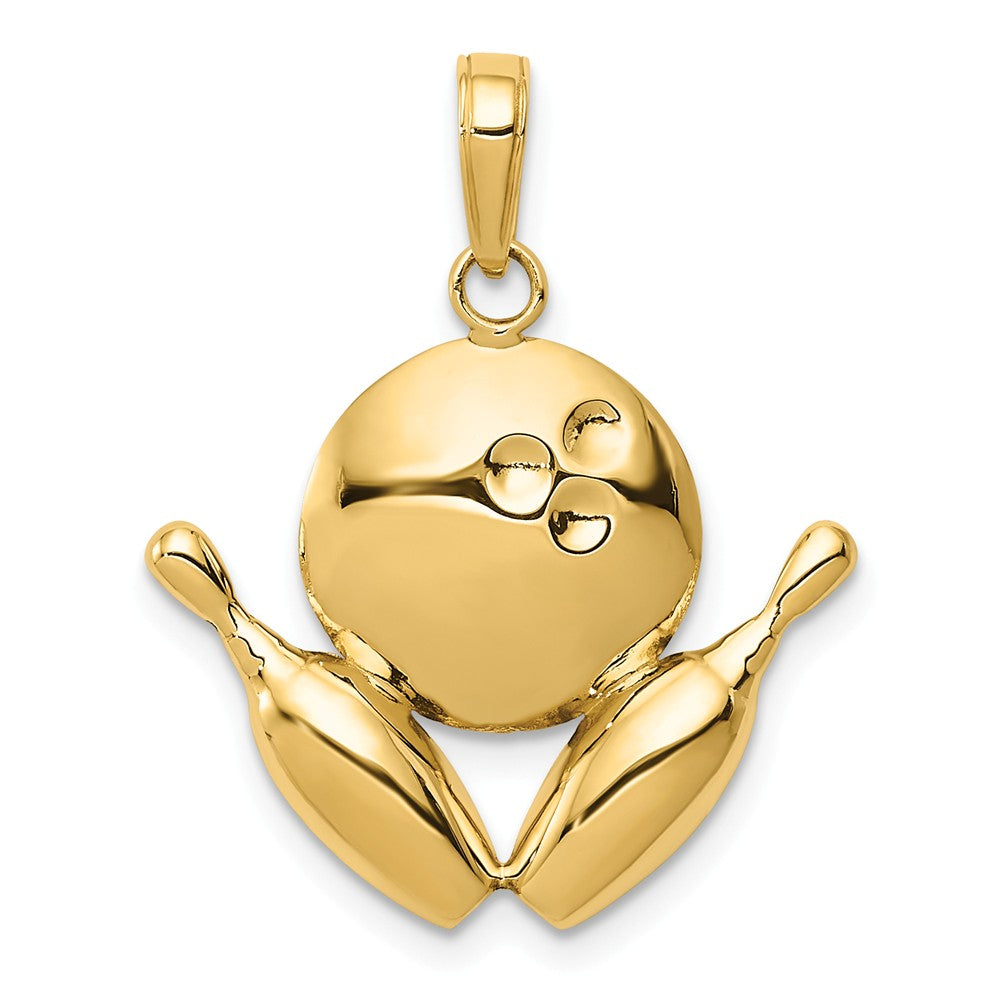 14k Yellow Gold Diamond Cut Bowling Ball and Pins Pendant, Item P11399 by The Black Bow Jewelry Co.