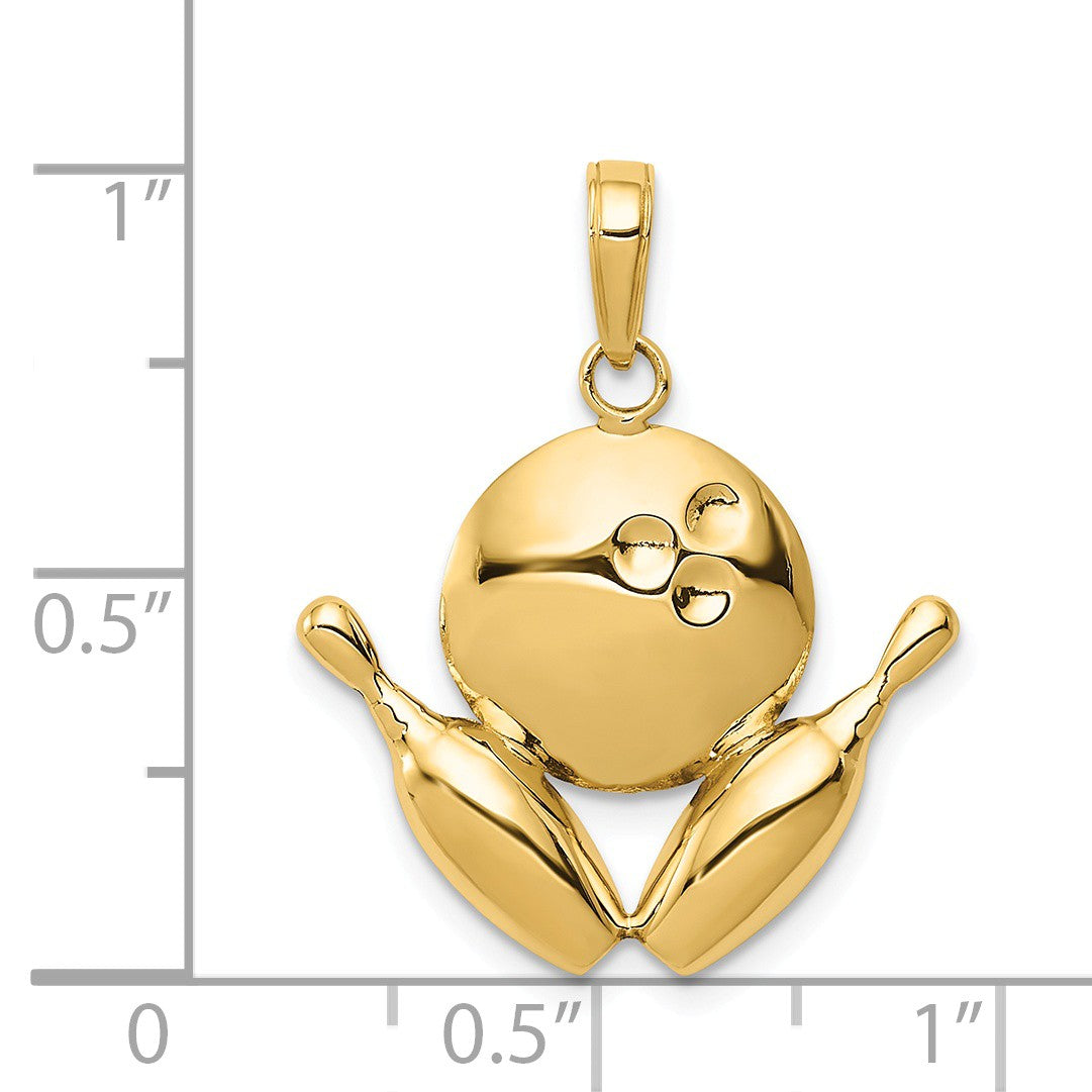 Alternate view of the 14k Yellow Gold Diamond Cut Bowling Ball and Pins Pendant by The Black Bow Jewelry Co.